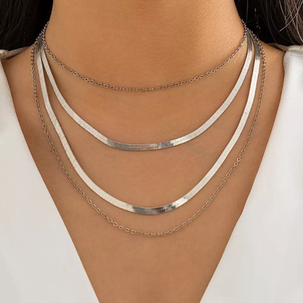 ⚜️[𝟯/$𝟭𝟴]⚜️NEW 4 Layered Long Herringbone Chain Necklace - Picture 6 of 14